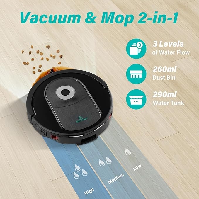 Xcity Robot Vacuum and Mop Combo, 4000Pa Suction Robotic Vacuum Cleaner with Water Tank & Dustbin, App Control, Ideal for for Hard Floor, Carpet, Pet Hair, Black