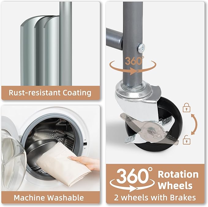 STORAGE MANIAC Rolling Laundry Hamper, 165L Laundry Basket with Lockable Wheels, Triple Clothes Sorter Cart, 3 Bag Clothes Separator Hamper for Closet, Bathroom, Laundrys Room, 3 Section Beige