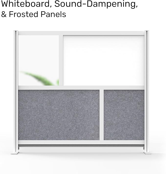 Workflow Modular Wall | Room Divider with Whiteboard, Sound Dampening, & Frosted Acrylic Panels | Expandable Office Partition for Privacy & Stability (53" x 48")