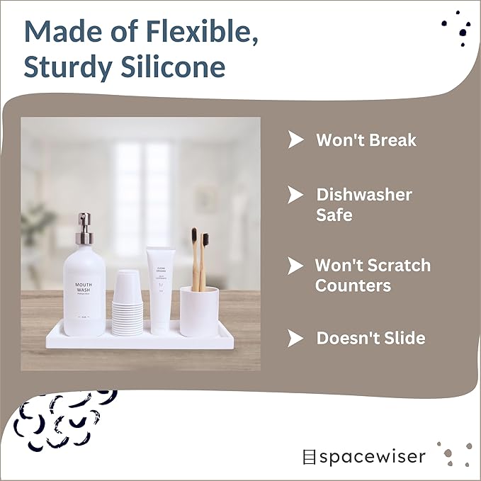 Countertop and Vanity Tray - 2 PC Large 11.7" Silicone Bathroom Trays, Counter Organizer, Dish Soap Sponge Holder Kitchen Sink Tray Organizer, Sink Caddy Toothbrush Key Kitchen Soap Trays