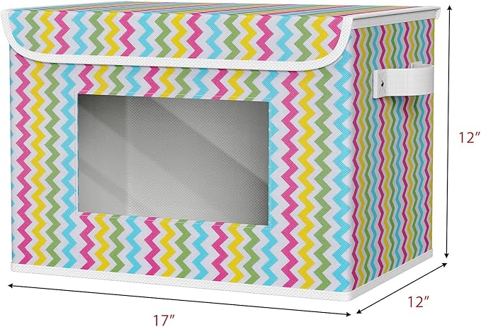 Univivi Fabric Foldable Storage Boxes [4-Pack] Large Collapsible Stackable Storage Bins with Lids, Closet Organizers and Storage Cube Basket for Home, Office, Bedroom (Colorful, 17”x 12” x 12”)