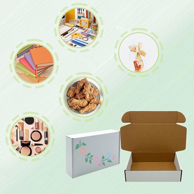 White Shipping Boxes 8x5x2 inch 50 Pack,Corrugated Boxes Mailer Packaging for Mailing Small Business，E-Commerce Gift Boxes for Wrapping Present Moving Storage Heavy Duty Recycled Cardboard Boxes