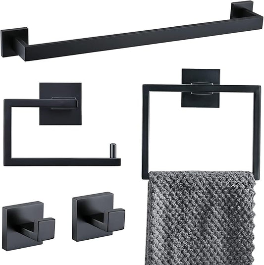 YACVCL 5 Pieces Black Bathroom Accessorie Set 23.6 Inch Towel Bar Set,SUS304Stainless Steel Bathroom Hardware Set,Wall Mounted Towel Holder Set for Bathroom
