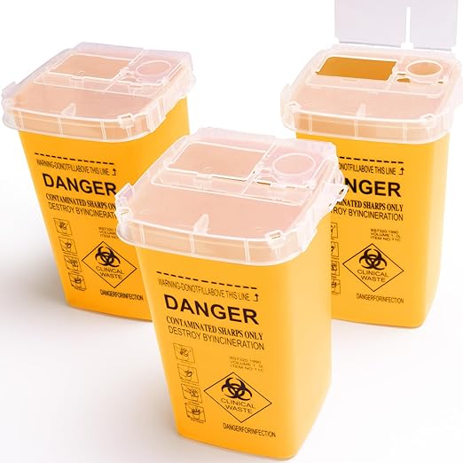 CHANGTIKEJI 1 Quart (3-Pack) Yellow Sharps Containers, Biohazard Needle Disposal for Home Use, Portable Travel Sharps Storage, Professional Waste Sharps Disposal Bucket