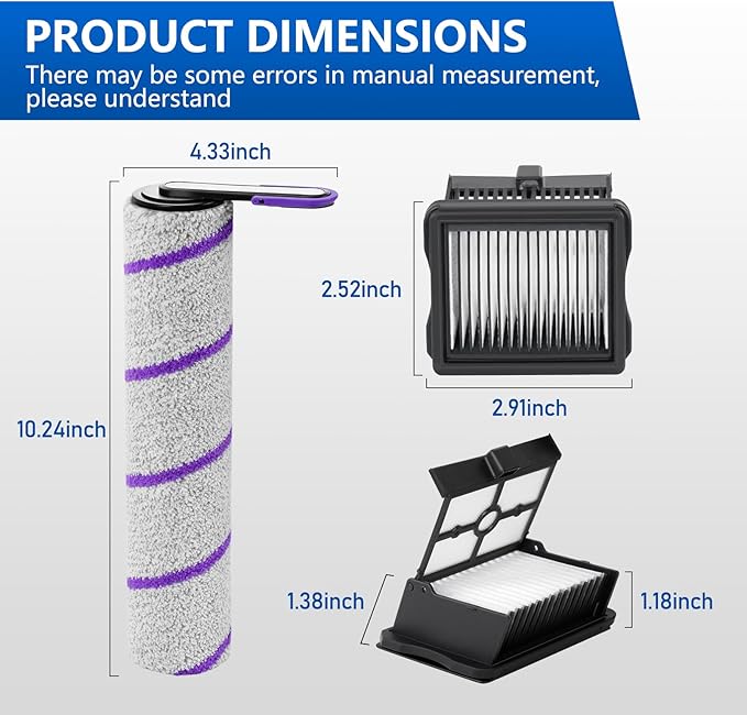 keluke 6 Pack Replacement Roller Brush and Vacuum Filters Compatible with Narwal S20 Pro Wet Dry Vacuum Cleaner,Vacuum Accessories Kit 2 Roller Brush，4 HEPA Filters for Home Cleaning