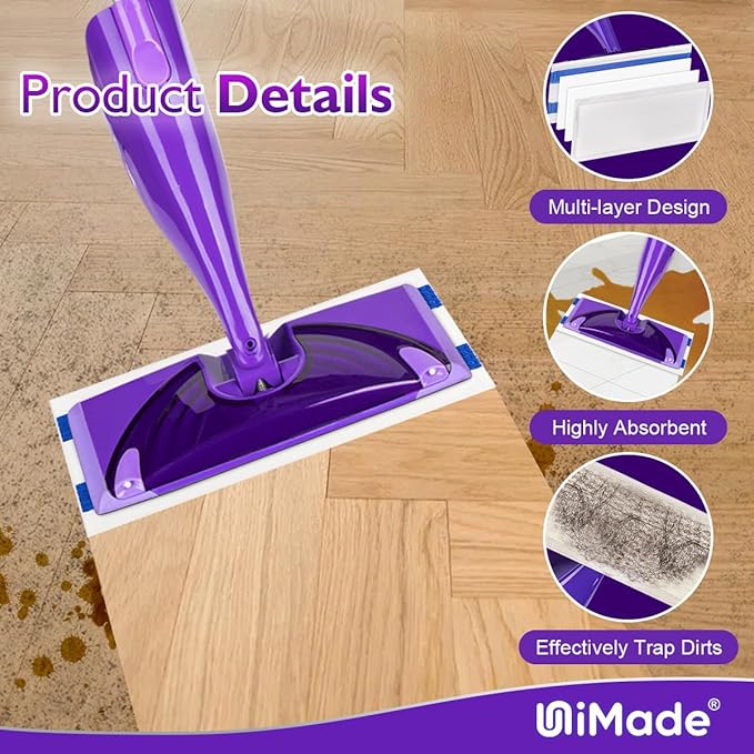 100 Count Mop Pad Refill Compatible with Swiffer WetJet, Disposable Multi-Layers Mopping Pads for All Hard Surface, Especially Hardwood Floor, Super Absorbent Spray Mopping Pad Refills