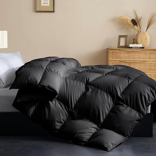 Cosybay Queen Size Feather Down Fiber Comforter - Ultra Fluffy 100% Cotton Duvet Insert, All Season Hotel Luxury Bedding with Corner Tabs, 90"x90" Black