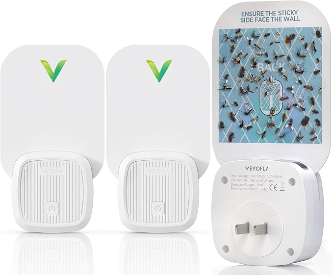 VEYOFLY (Starter Kit) Fly Catcher Indoor, Fly Trap, (2 Device + 6 Refills) Fruit Fly Traps for Indoors, Gnat Traps for House Indoor, Bug Killer, Fly Trap, Plug in Light Flying Insect Trap