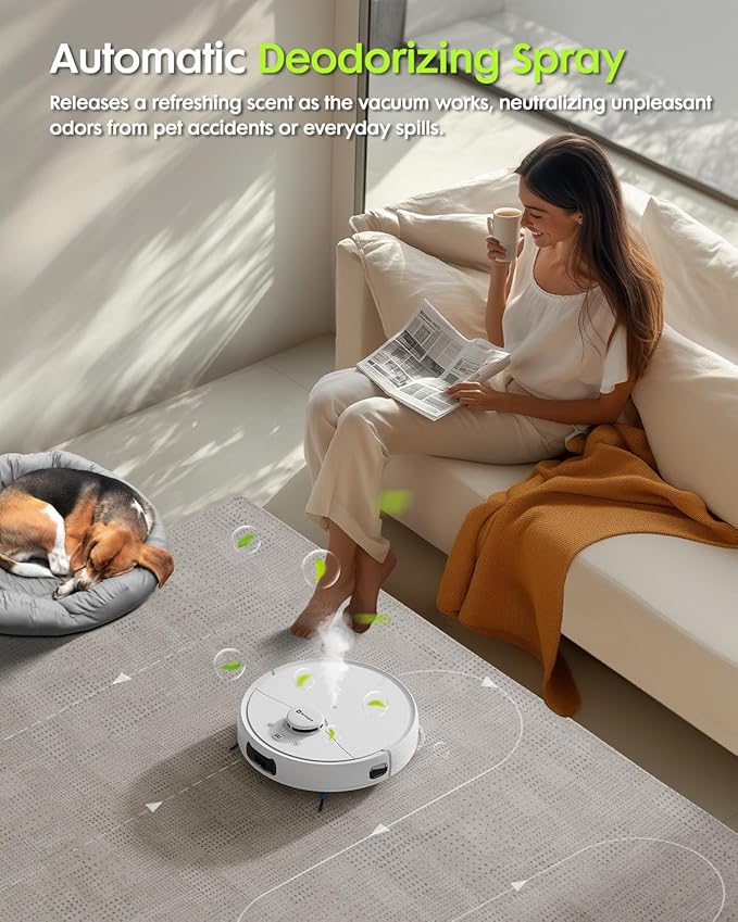 V5 Robot Vacuum and Mop, Self-Emptying Robotic Vacuum Cleaner, 8500Pa Suction, Pet Hair Tangle Cutter, Laser Navigation, Cat Laser, Carpet Detection, Ideal for Hard Floor, Tile, and Carpet