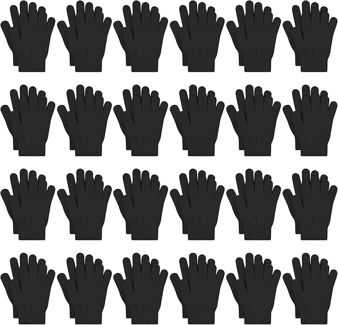 Cooraby 24 Pairs Kids Gloves Winter Magic Gloves Warm Knitted Stretchy Full Fingers Glove for 6-11 Years