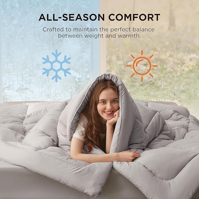 Bedsure Comforter Duvet Insert - Quilted Comforters Alaskan King, All Season Duvet, GentleSoft Down Alternative Bedding, with 8 Tabs, Gifts for Women/Men, Light Grey,Alaskan King 130x120 Inch