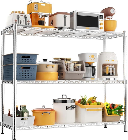 45" W x 20" D x 47" H Heavy Duty Wire Shelving Unit, 3-Tier Utility Storage Rack 1200 lbs Capacity, Adjustable Garage Shelves for Kitchen Garage Pantry, Easy Assembly