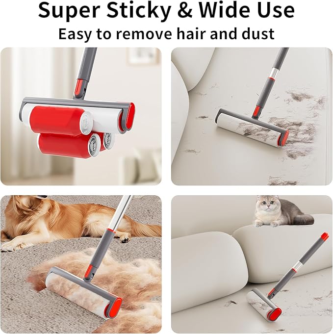 Large Lint Roller Refill 640 Sheets(8 Pack) Value Set, Extra Sticky, Easy Tear for Lint Remover, 9.45 in Pet Mega Extreme Stick Refill for Floor Roller Cleaning for Pet Hair