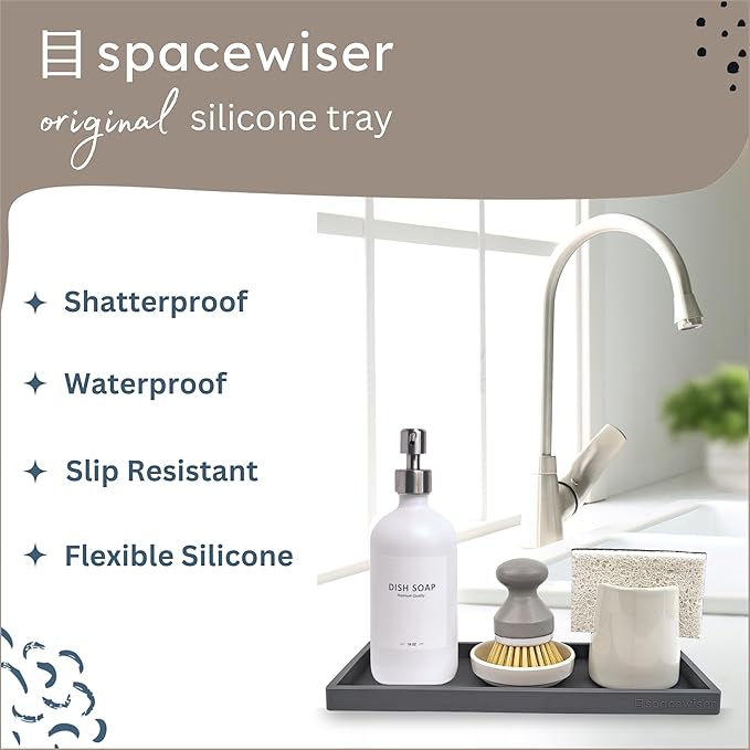 Countertop and Vanity Tray - 2 PC Large 11.7" Silicone Bathroom Trays, Counter Organizer, Dish Soap Sponge Holder Kitchen Sink Tray Organizer, Sink Caddy Toothbrush Key Kitchen Soap Trays