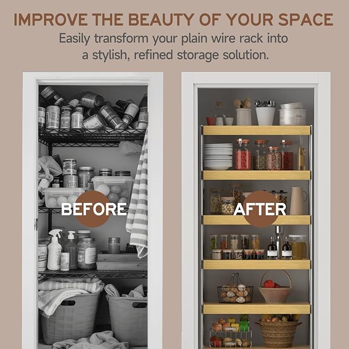 Wooden Wire Shelf Covers for Pantry & Closet – Wire Rack Covers for Shelves, Durable Wood Shelf for Kitchen, Laundry Room, Storage Organization(Yellow Oak,30in*16in)