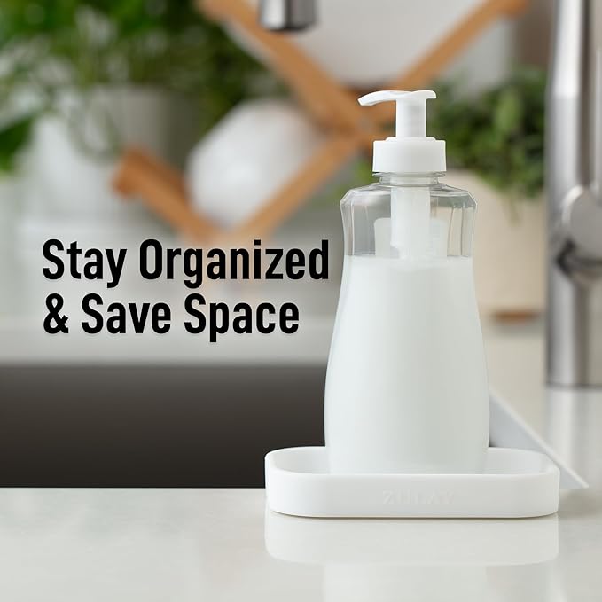 Zulay Kitchen Small Silicone Sponge Holder (4.9x3.3”) – Space-Saving Sink Organizer Tray for Sponge, Soap, Brush & More – Compact Non-Slip Dish for Kitchen & Bathroom (White)