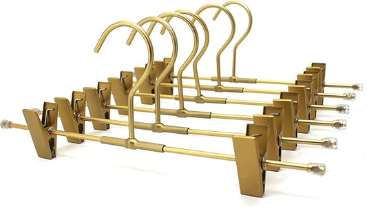 Pants Hangers Gold Aluminum Skirt Hanger 2-Adjustable Clips Heavy Duty Clothes Hangers Space Saving Durable Hanger 11.8" Closet Organizer for Pant,Pack of 10