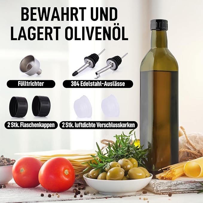 Zulay Kitchen Olive Oil Dispenser Bottle – 17oz Glass Oil Container with Spout, Funnel & Pourer – Dark Brown