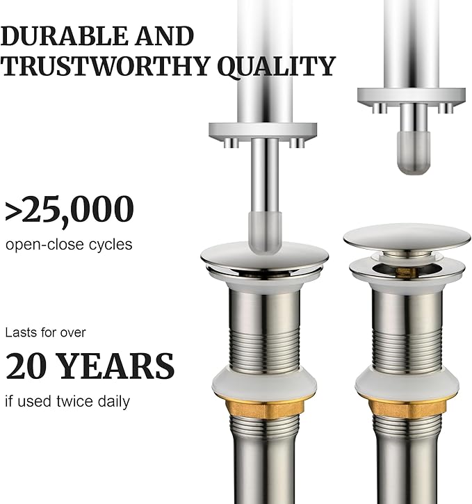 Pop up Sink Drain Stopper Without Overflow Brushed Nickel for Bathroom Vessel Vanity Sink Art Basin, Big Cap Sink Drain Without Overflow, Metal Pop-up Drain Strainer with Detachable Basket Stopper