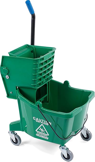 Carlisle FoodService Products 26-Quart Commercial Mop Bucket with Side-Press Wringer, Precision-Molded Polypropylene, Durable Wringer, Bucket with Non-Marking Casters, 18.5 x 16.5 x 23 Inches, Green