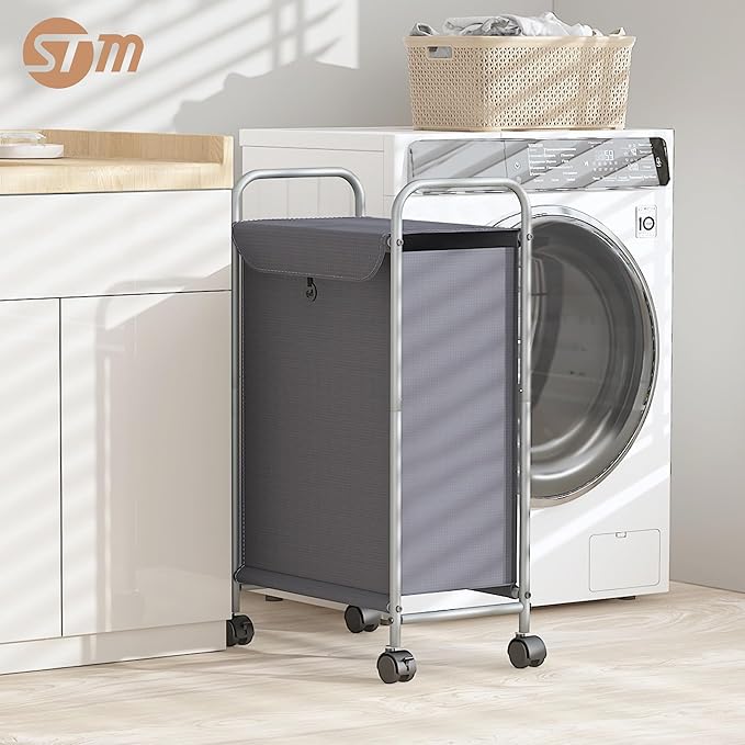 STORAGE MANIAC Rolling Laundry Hamper, Laundry Basket with Lockable Wheels, Clothes Sorter Cart, Small Clothes Separator Hamper for Closet, Bathroom, Laundrys Room, 1 Section Gray