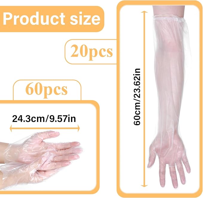 20Pcs Long Disposable Cleaning Gloves 23.6 inches Waterproof Large Long Sleeved Gloves & 50pcs 9.6inches Lightweight Cleaning Gloves for Household Cooking, Dishwashing, Hair Dyeing