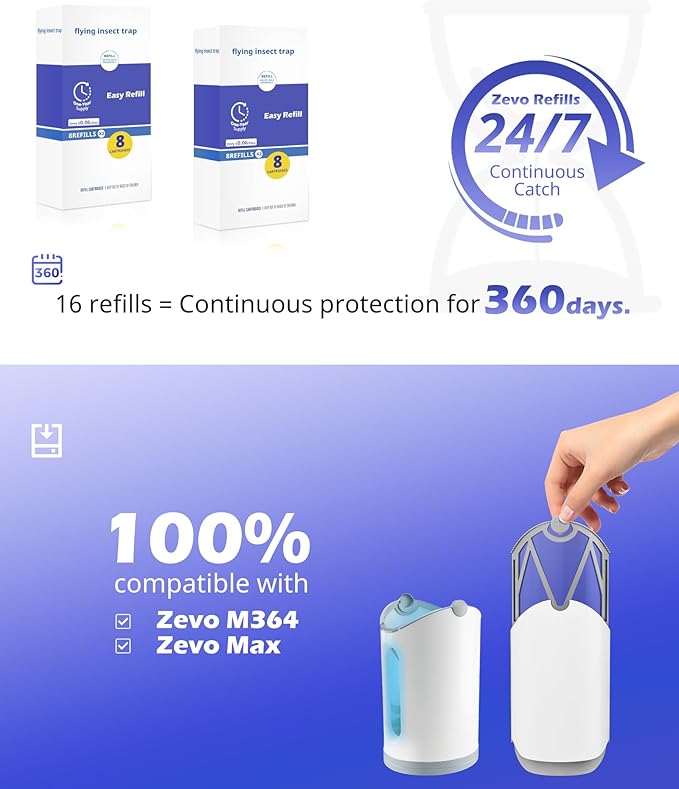 UBeesize 16 Pack Refill Cartridge for Zevo M364 and Max, Replacement Refill Compatible with Zevo Plug-in Light, 100% Fit (16 Cartridges)