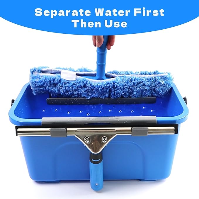 Squeegee with Shelf Storage for Window Cleaning,Window Cleaning Squeegee kit with Bucket&Microfiber Scrubber,Bathroom,Shower Doors,Mirrors,Tiles,and Car Windows Blue