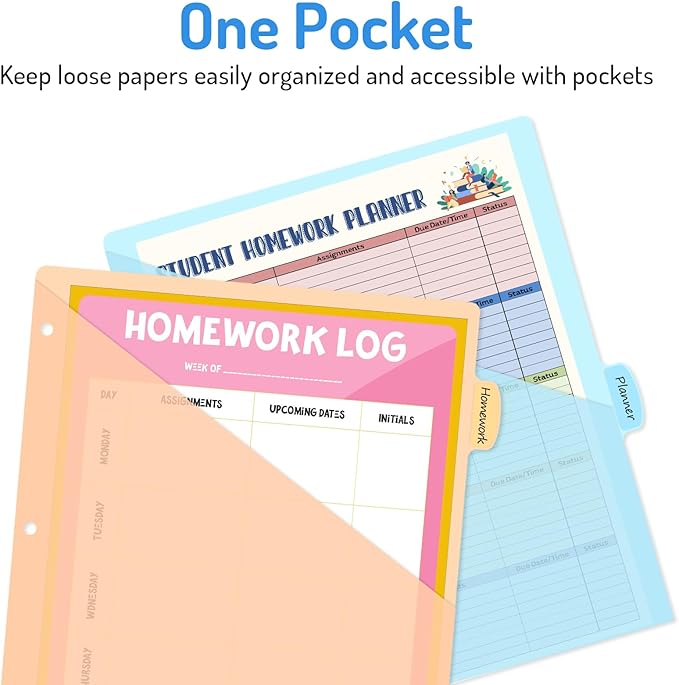 Forvencer 8 Count Dividers for 3 Ring Binder, 8 tabs Binder Dividers with Pocket for US Letter Size, Binder Dividers with Tabs for School Office and Home Organization, Multicolor, 1 Set