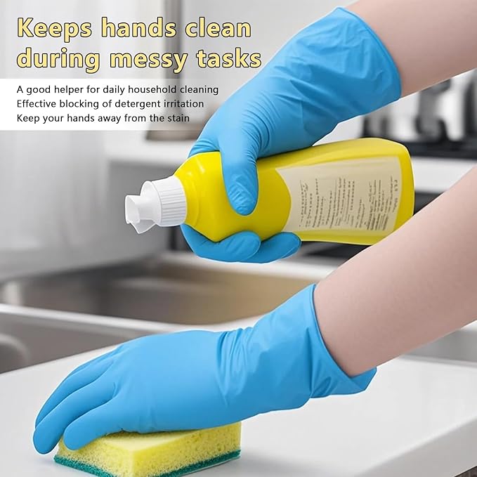 Nitrile Gloves Disposable, Latex and Powder Free Cleaning Rubber Gloves, 4 Mil Thick Safe for Food Prep, Cooking, Exam