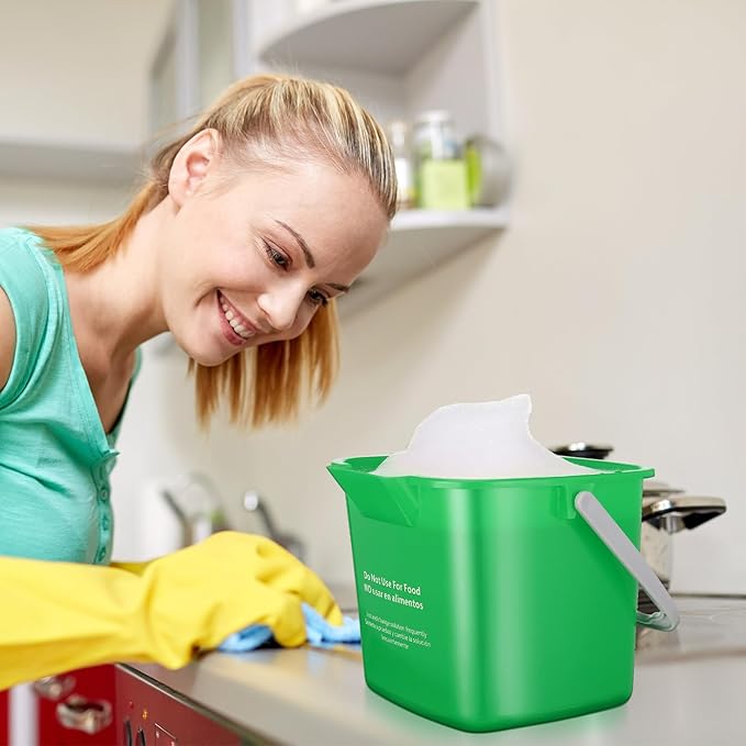 Lallisa 12 Pcs 3 Quart Cleaning Bucket Small Sanitizing Square Bucket Detergent Pail for Home Office Commercial Restaurant Kitchen Bathroom School (Green)