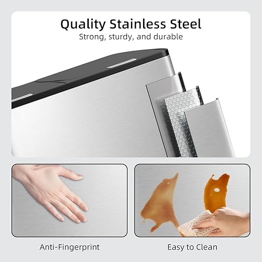 KUK 60 Liter / 16 Gallon Dual Trash Can with Lid, Stainless Steel Kitchen Step Garbage Can, 2 x 8 Gal Double Compartment Classified Rubbish Bin with 2 Plastic Inner Buckets Silver