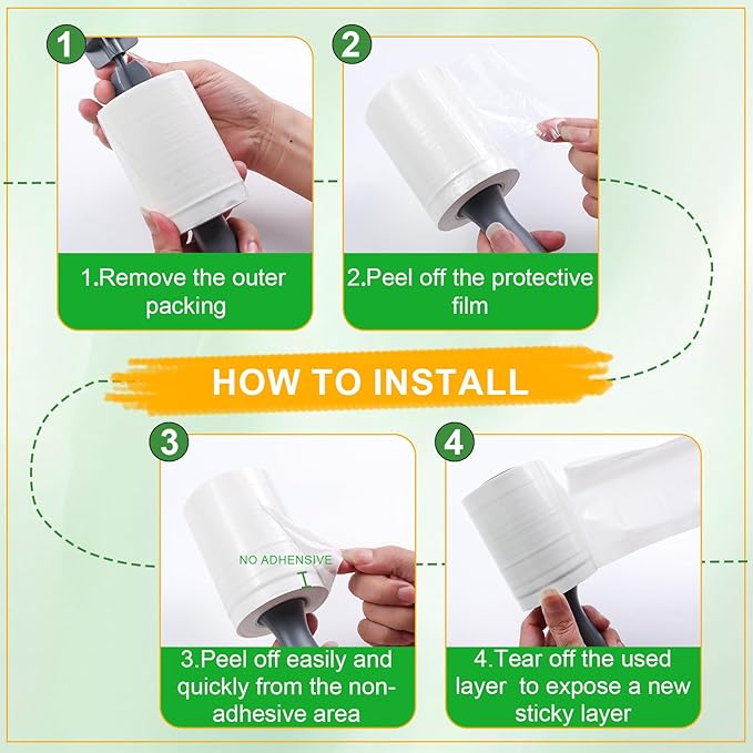 Lint Roller for Pet Hair 500 Sheets Extra Sticky Pet Hair Remover for Clothes Furniture Carpet Cleaner Cars Dogs Travel-Friendly Grip Handle White