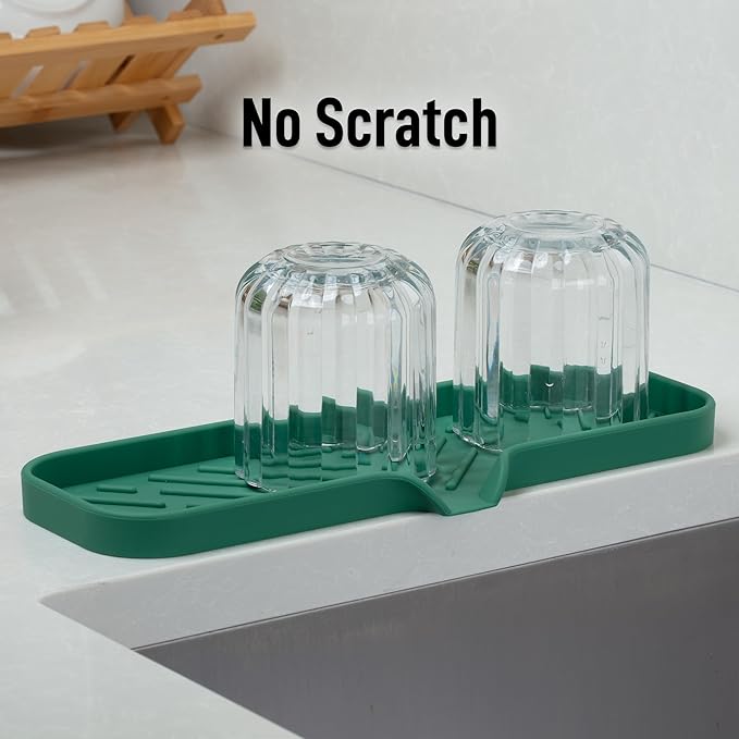 Zulay Kitchen Large Silicone Sponge Holder (12x4) – Flexible Sink Organizer Tray for Kitchen & Bathroom – Multipurpose Soap Dish for Sponges, Makeup, Trinkets & More (Pine Green)
