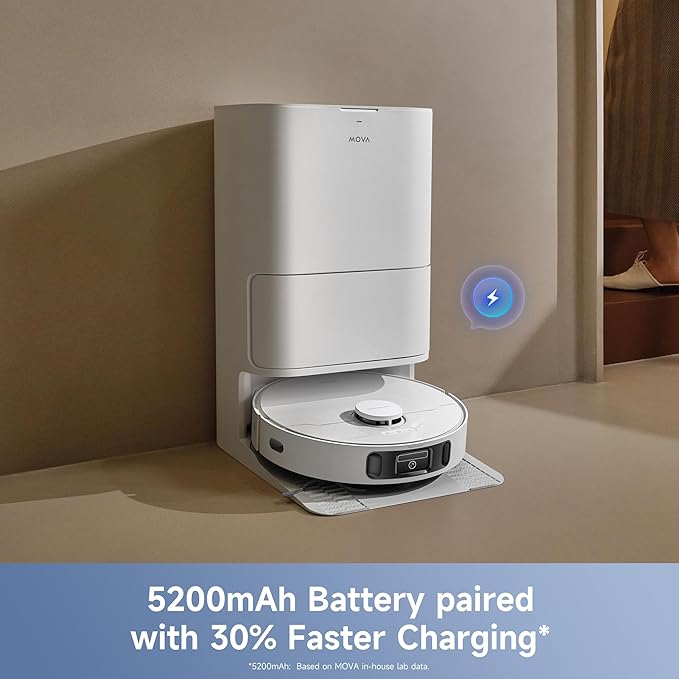 Mova E40 Ultra Robot Vacuum and Mop, 19,000Pa Suction, Extenable & Liftable Mop, All-in-One Station, Auto-Empty, Auto Washing & Hot Air Drying, 360°Obstacle Avoidance, App & Voice Control