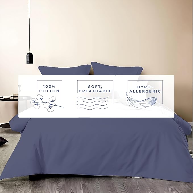 Kotton Culture 120"x 98" 1 Pc Oversized King Duvet Cover Only 100% Egyptian Cotton - Luxury 1000 TC Hotel Quality with Zipper Closure & Corner Ties - Fits Large King Inserts - Mediterranean Blue