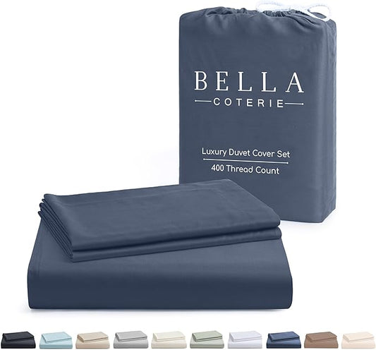 Bella Coterie Luxury Bamboo Viscose King Size Duvet Cover Set | 100% Organically Grown | Corner Ties | Ultra Soft | Cooling | Two Pillow Shams | 106 x 94 | No Insert [Slate Blue]