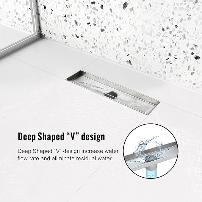 Linear Shower Drain, 12 inch Drain with Tile Insert 2-in-1 Panel, Brushed 304 Stainless Steel Shower Floor Drain, Linear Drain with Hair Strainer and Adjustable Feet