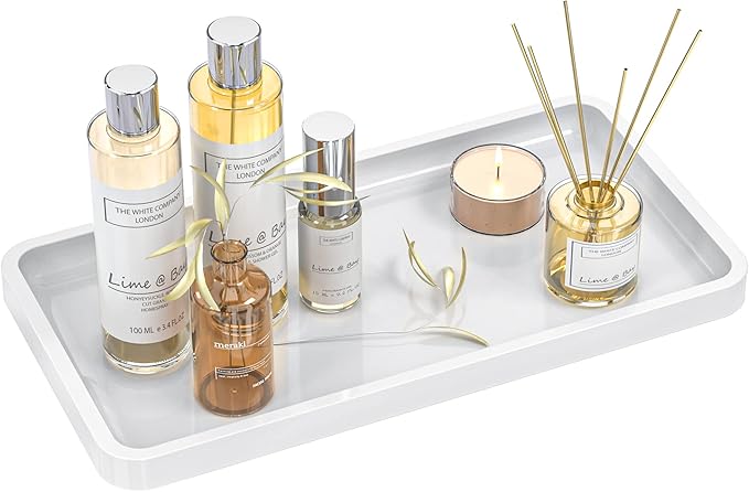 Weenson Bathroom Vanity Tray for Countertop Toiletries Makeup Decor Perfume Candles, Kitchen Tray for Soap Dispenser Spice Salt Coffee, Toilet Tank Tray Bamboo11.81” L x 6.1” W x 0.79” H (White)