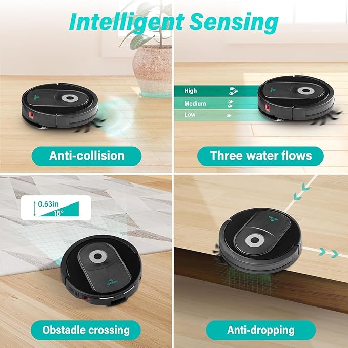 Xcity Robot Vacuum and Mop Combo, 4000Pa Suction Robotic Vacuum Cleaner with Water Tank & Dustbin, App Control, Ideal for for Hard Floor, Carpet, Pet Hair, Black