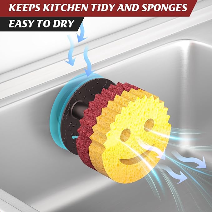Sponge Holder for Kitchen Sink,Sink Caddy Organizer with Suction Cup Installation for Kitchen/Bathroom, Self Draining,Sponge Caddy for Holding Smiley Sponges-Bronze