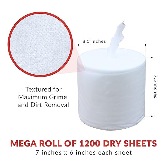 Dry Wipe Kit: 7200 Wipes (7" x 6"): Make Your Own Wet Wipes Using Your Preferred Cleaning Solution: 6 Mega Rolls + 4 Dispensing Buckets