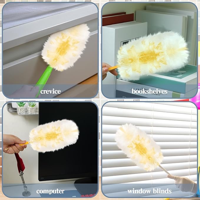 Vesici 50 Pcs Duster Refills Compatible with Swiffer Dusters Bulk Disposable Replacement Thickened with 1 Handle Heavy Duty for Cleaning, Office (Yellow)