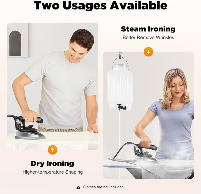 1200W Industrial Steam Iron with Dry & Steam Function – 5-Temp Settings, 0.79Gal Water Tank, Anti-Scald Plate for Garment Factories, Clothing Shops, Dry Cleaners and Hotels