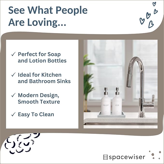 Countertop and Vanity Tray - Small 7.7” Silicone Tray for Soap Dispenser Bottles, Sponge Holder for Kitchen Sink Caddy Organizer, Bathroom Trays, Dish Soap Holder for Kitchen Counter, Keys