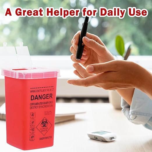 CHANGTIKEJI 1 Quart (3-Pack) Red Sharps Containers, Biohazard Needle Disposal for Home Use, Portable Travel Sharps Storage, Professional Waste Sharps Disposal Bucket