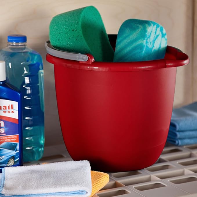 Sterilite 10 Qt Spout Pail with Handle, Bucket for Household Cleaning, Washing the Car, and Mopping, Spout to Easily Pour Water, Red, 12-Pack