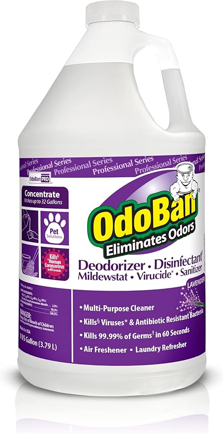 OdoBan Professional Disinfectant and Odor Eliminator Concentrate, Made in the USA, Lavender Scent, 1 Gallon