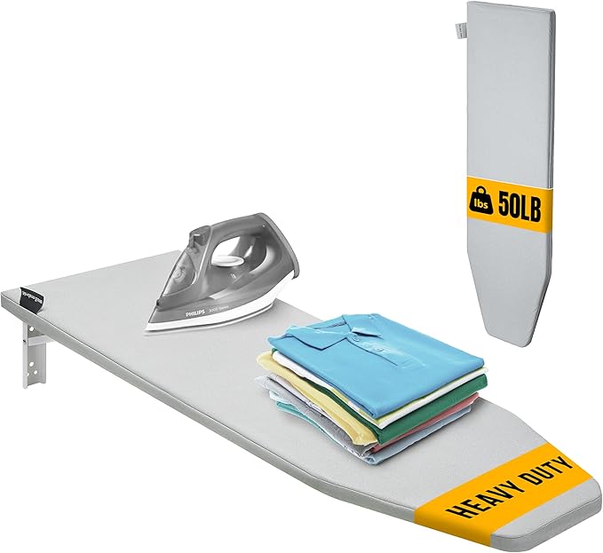Wall Mounted Ironing Board - Fold Out Ironing Board Wall Mount with Removable Cover - Foldable Compact - Foldable - for Laundry Rooms, Bedrooms, Cabinet