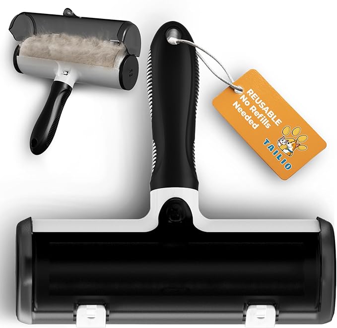 Pet Hair Remover and Reusable Lint Roller - Cat and Dog Hair Remover for Couch, Furniture, Carpet, Clothing and Bedding - Portable, Multi-Surface Fur Removal Tool (Black)